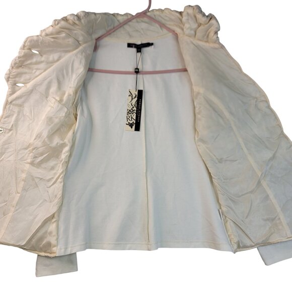 Robert Kitchen Quilted Puffer Jacket Medium Textured Cotton Button Cream - Picture 2 of 14